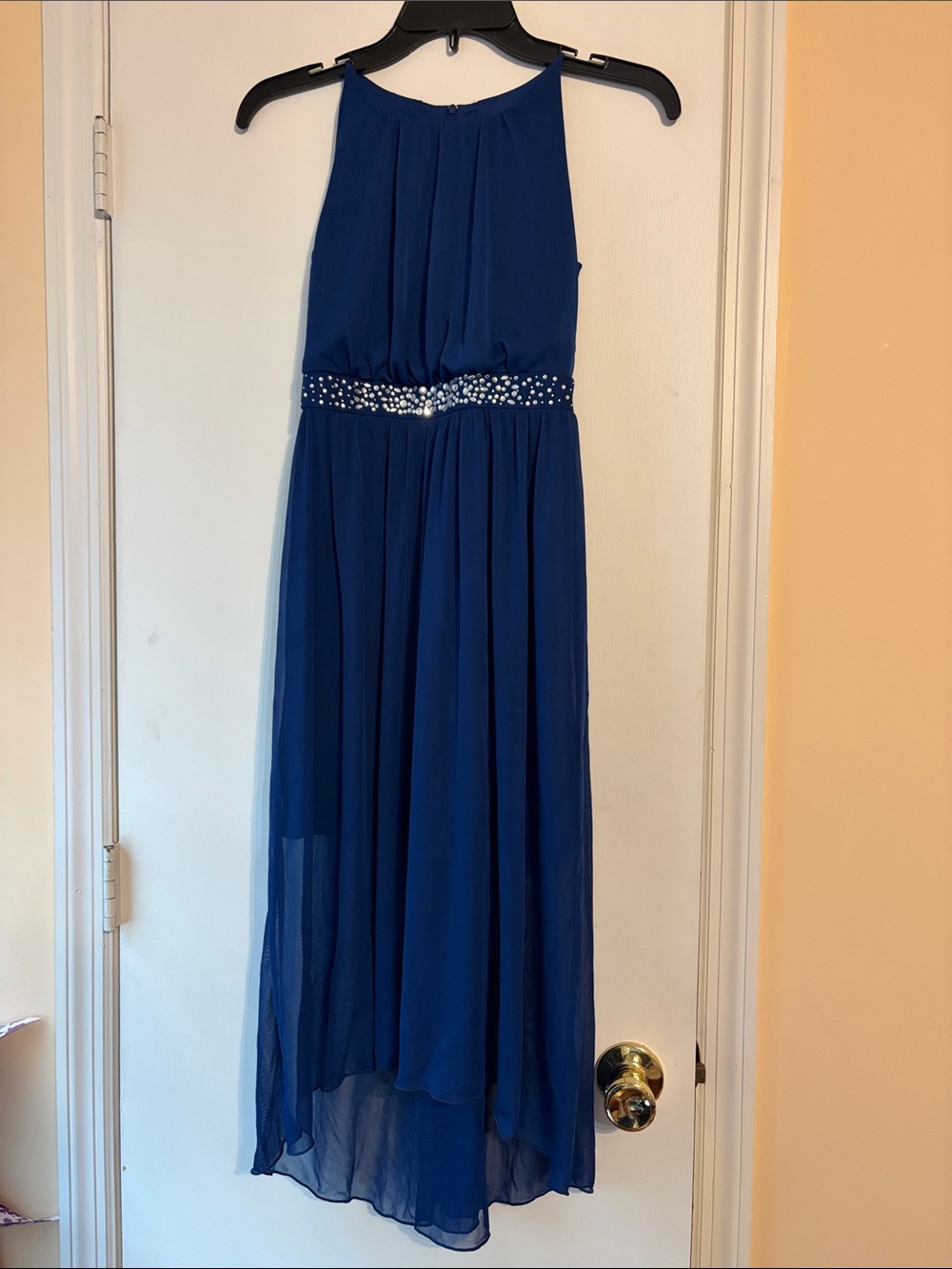 Amy's Closet Royal Blue Halter High-Low Dress with Beaded Waist